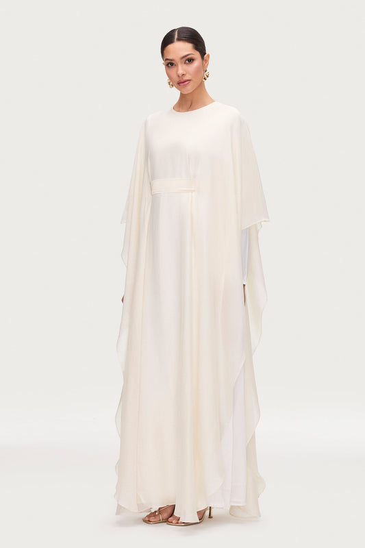 Ethereal Silk Tie Waist Maxi Dress - Moonbeam