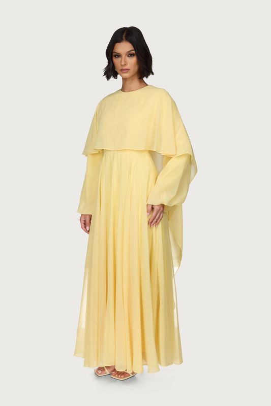 Falak Draped Chiffon Maxi Dress - Limon