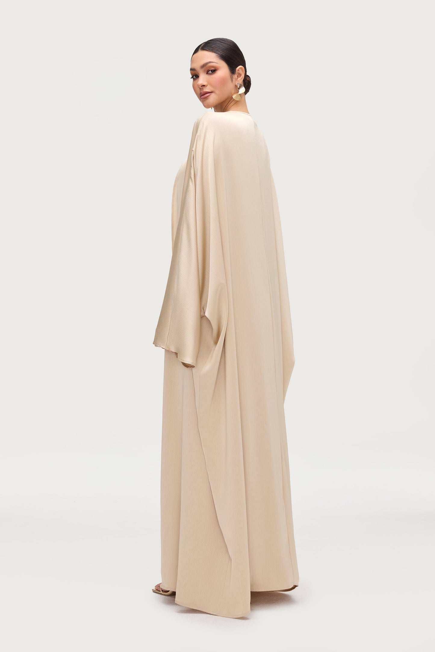 Ghada Satin Open Abaya & Dress Set - Golden Sand