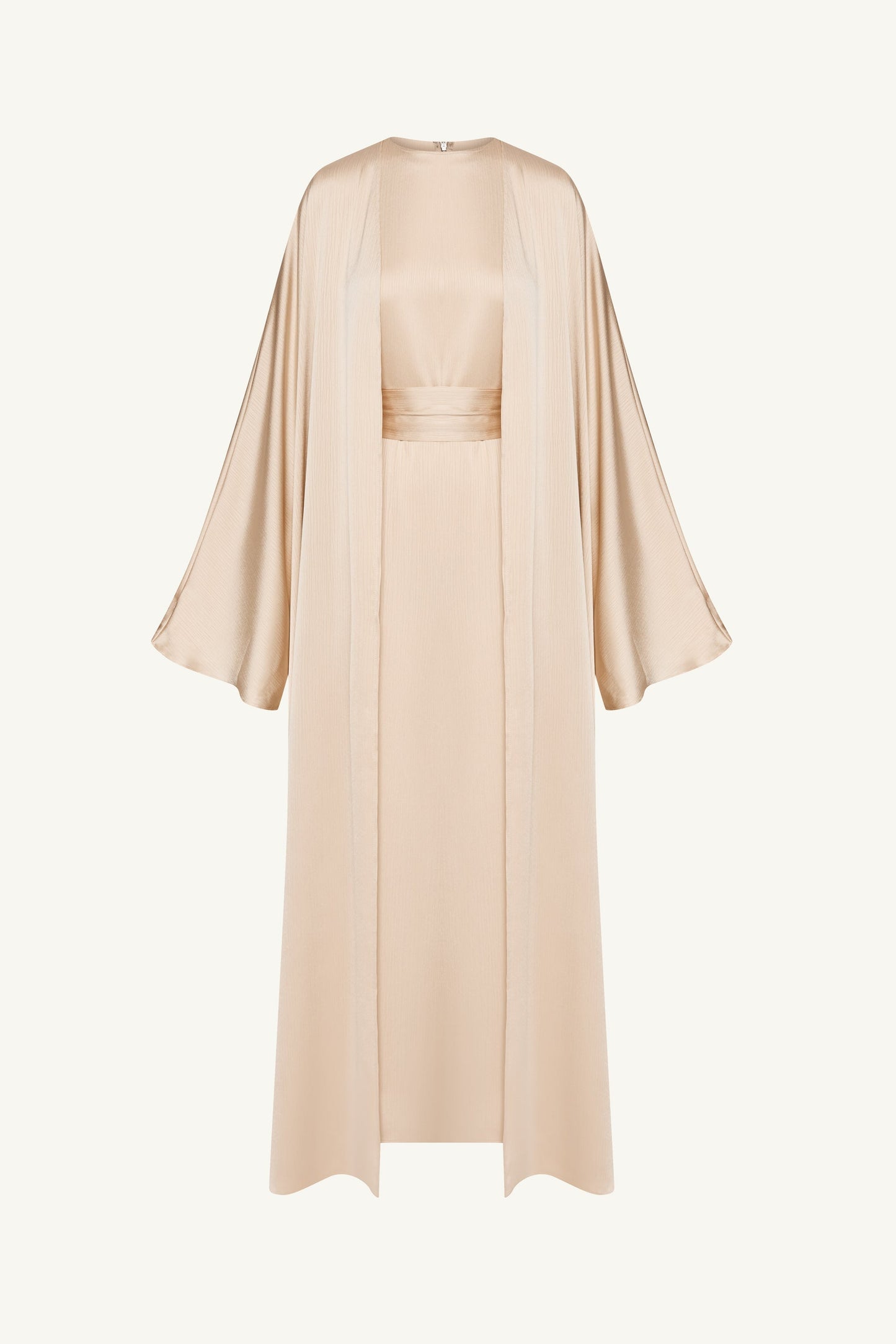 Ghada Satin Open Abaya & Dress Set - Golden Sand