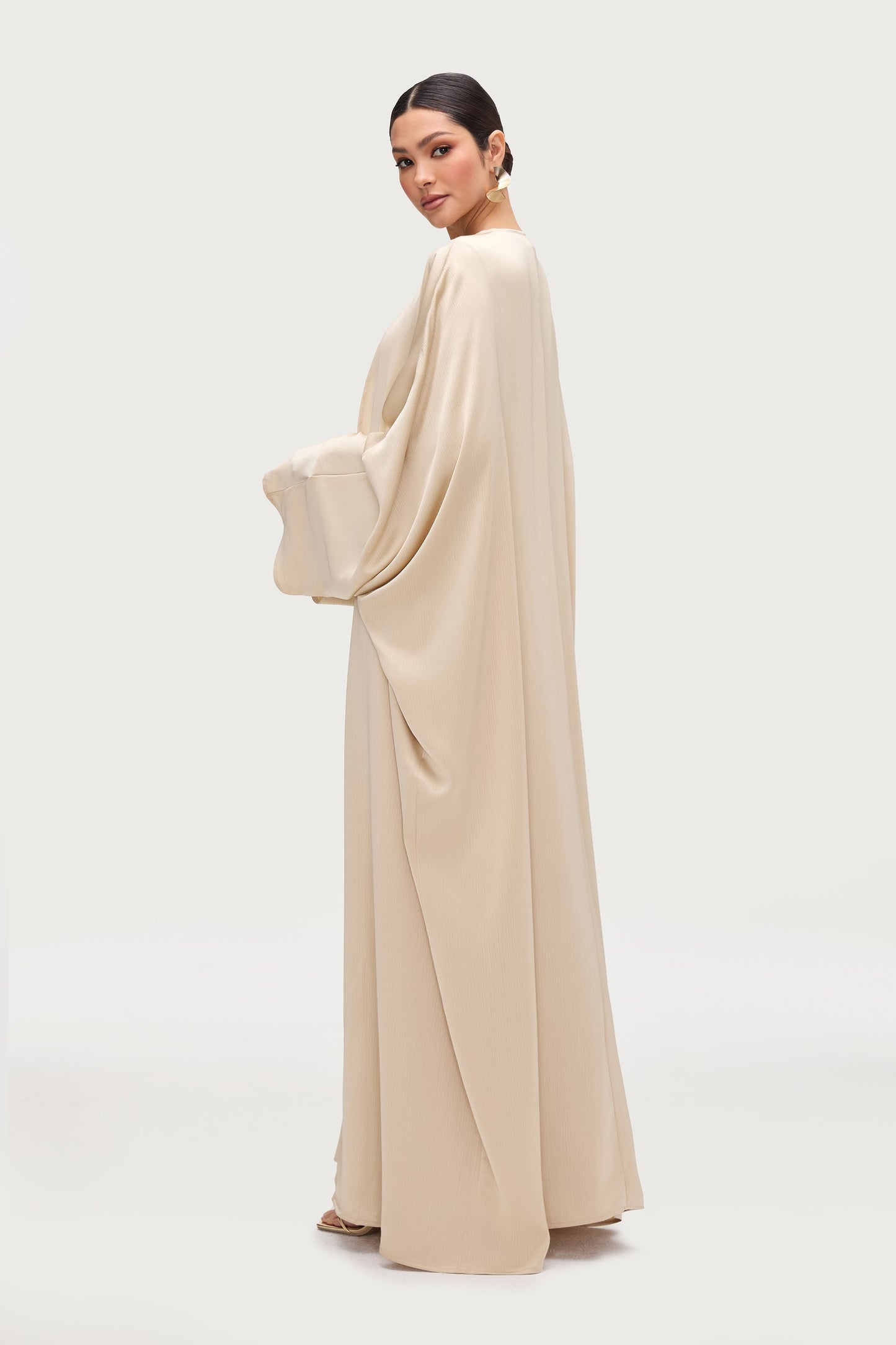 Ghada Satin Open Abaya & Dress Set - Golden Sand