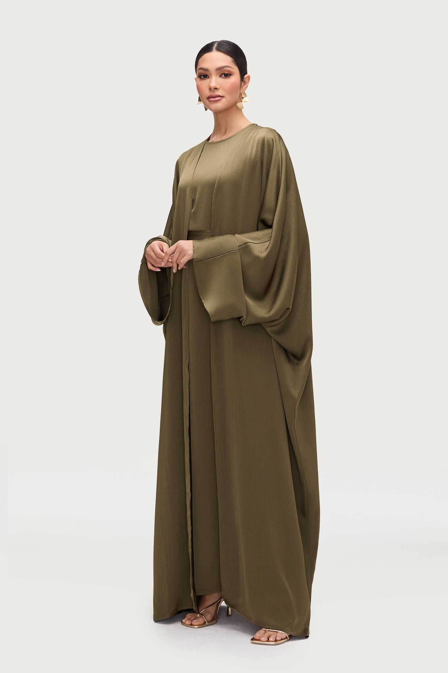 Ghada Satin Open Abaya & Dress Set - Kalamata