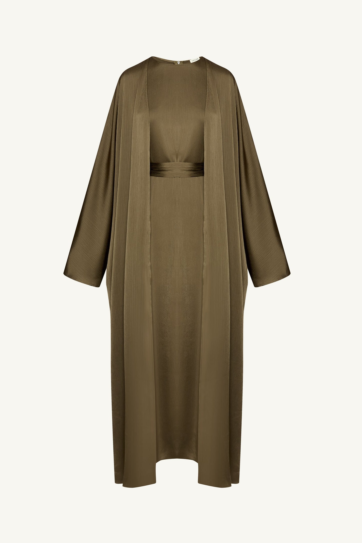 Ghada Satin Open Abaya & Dress Set - Kalamata