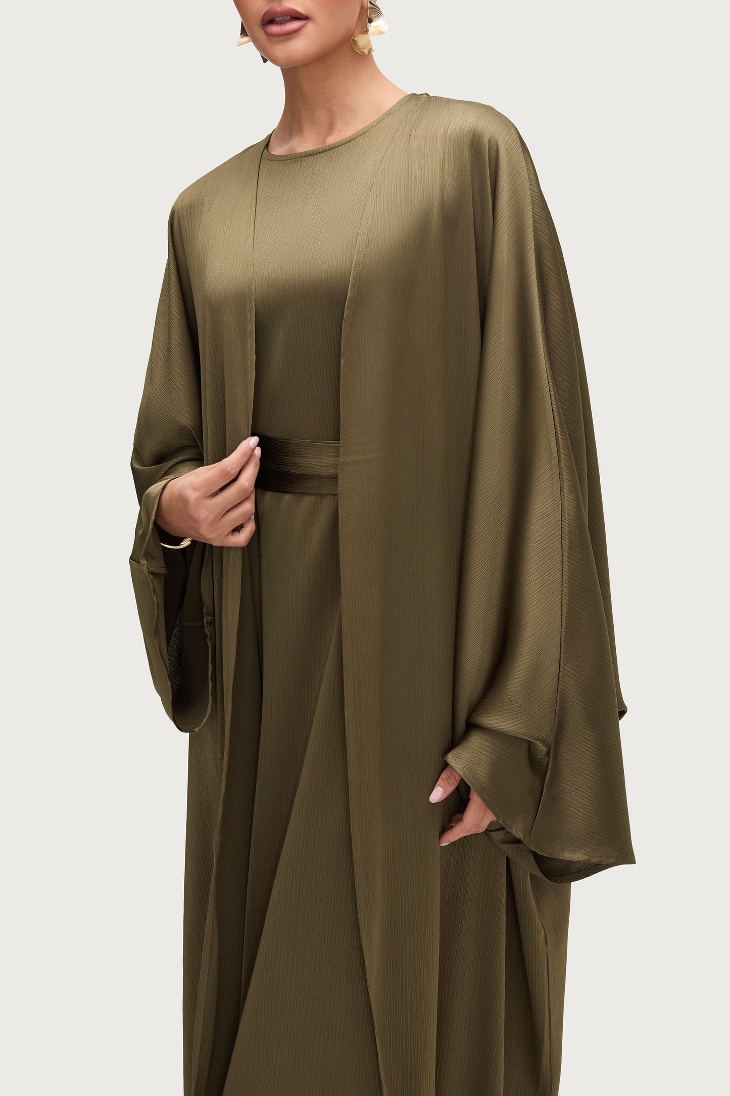 Ghada Satin Open Abaya & Dress Set - Kalamata