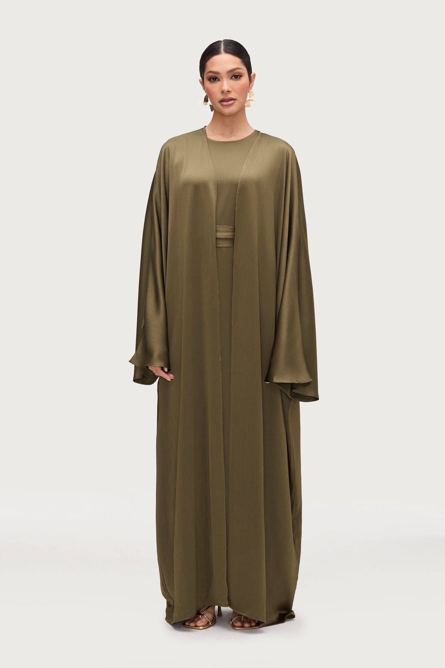 Ghada Satin Open Abaya & Dress Set - Kalamata