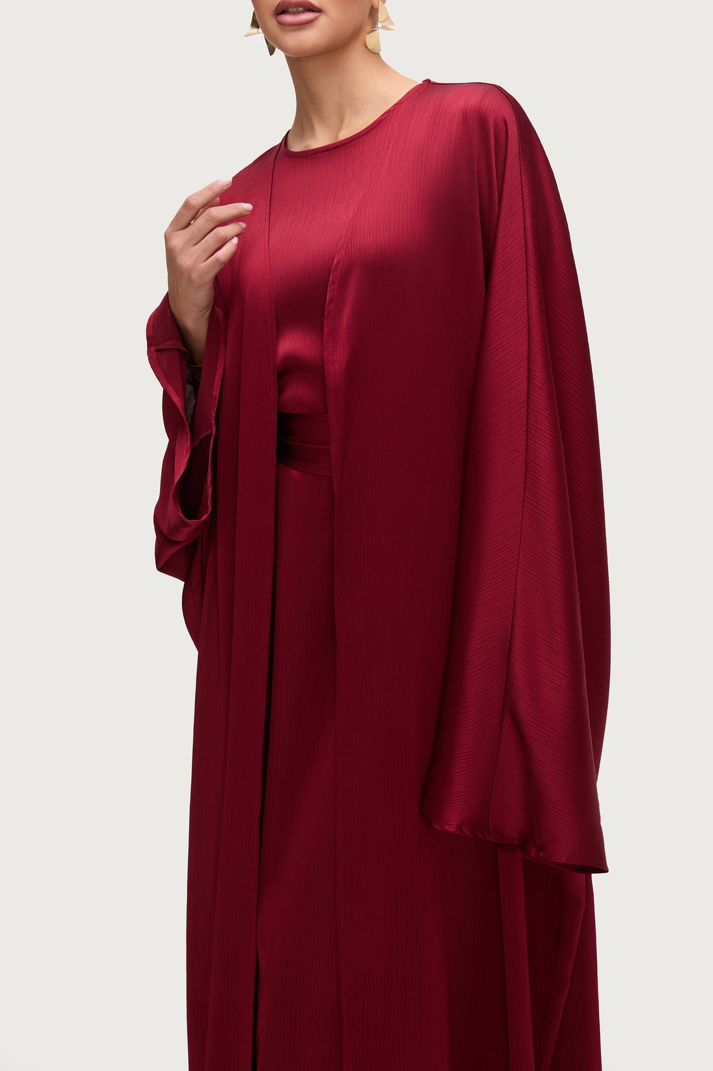 Ghada Satin Open Abaya & Dress Set - Karaz