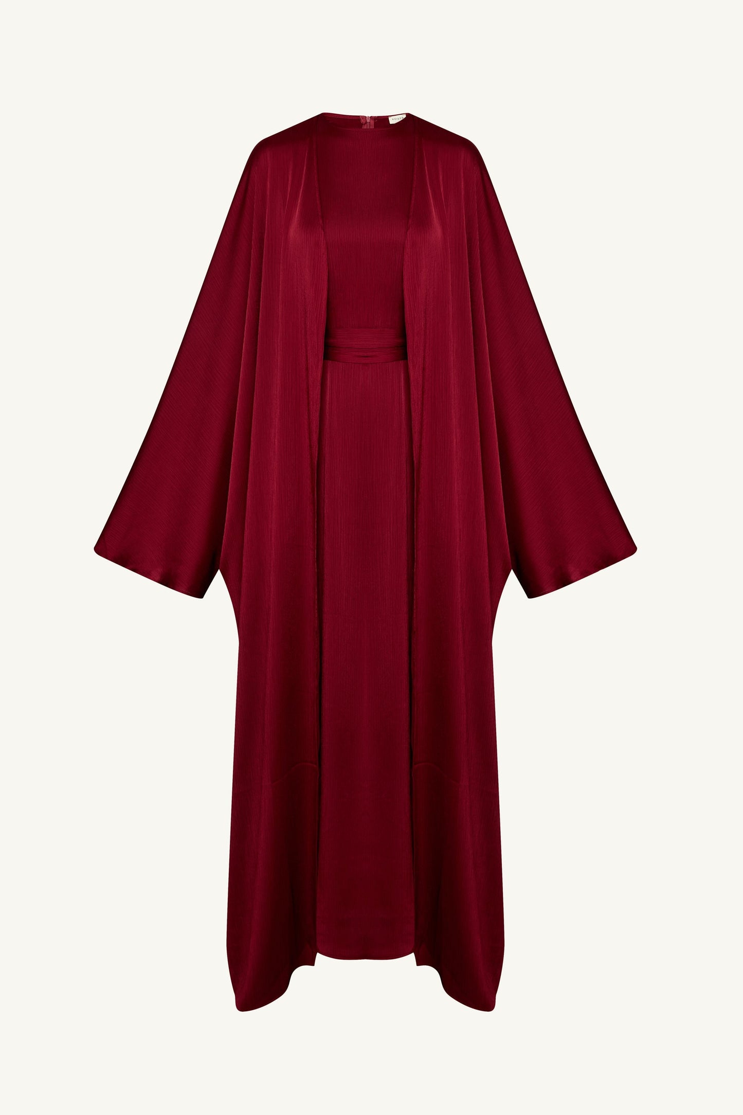 Ghada Satin Open Abaya & Dress Set - Karaz