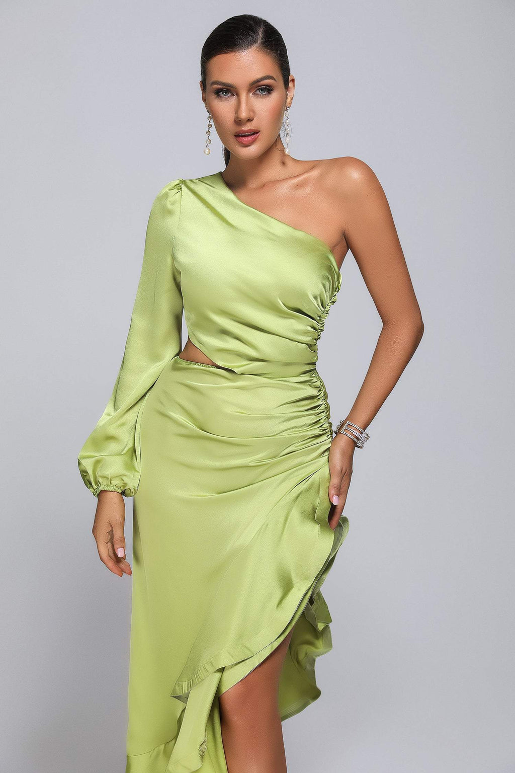 Beren One Shoulder Satin Maxi Dress	