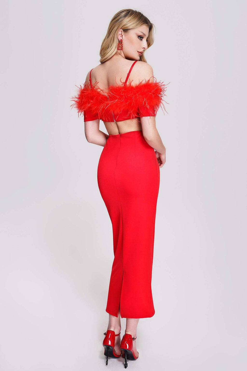 Nivia Feather Midi Bandage Dress - Bellabarnett	