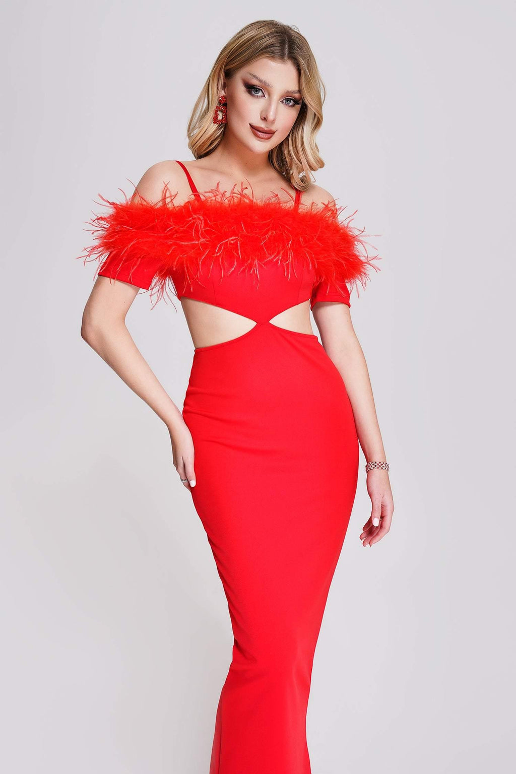 Nivia Feather Midi Bandage Dress - Bellabarnett	