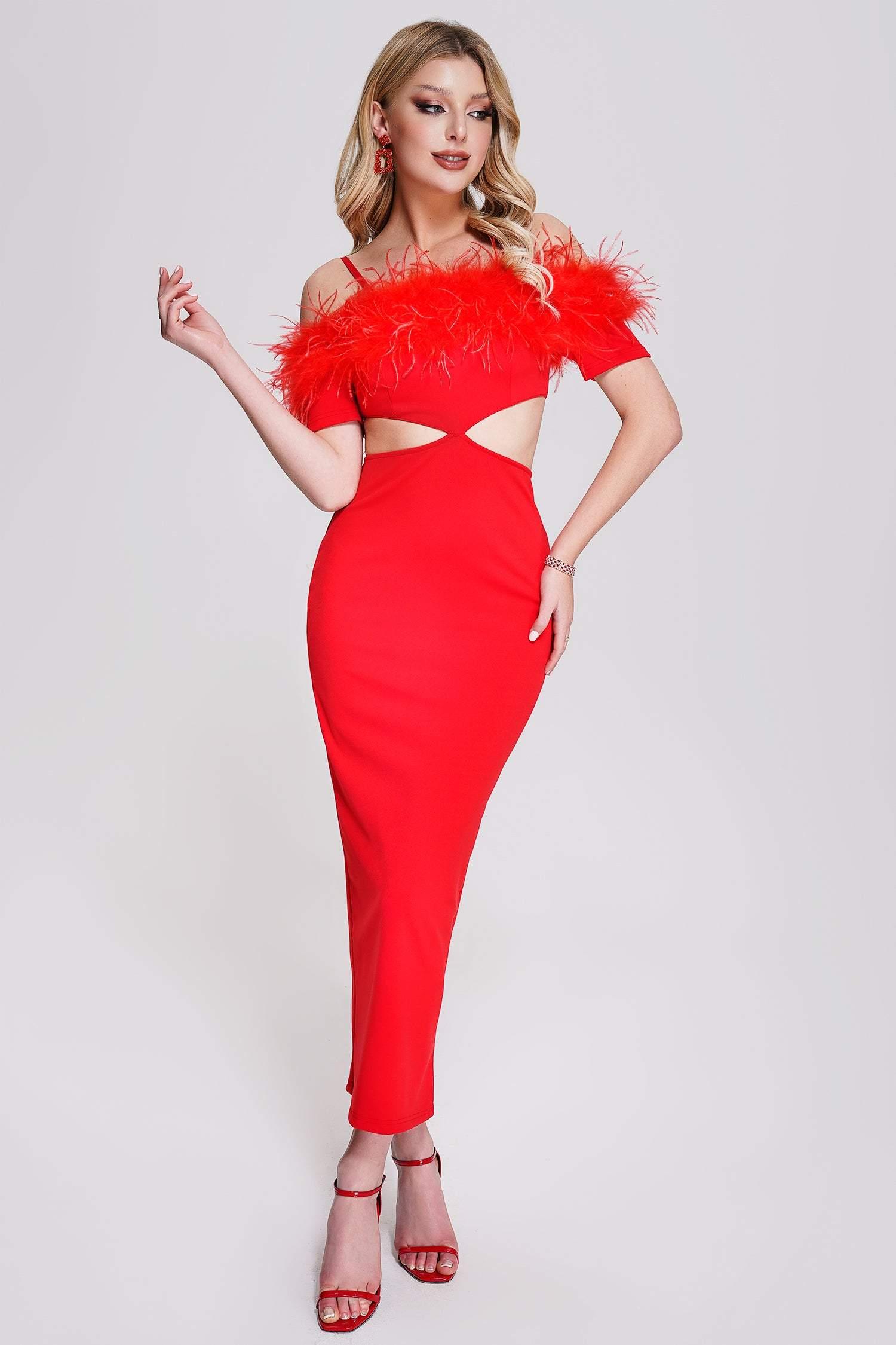 Nivia Feather Midi Bandage Dress - Bellabarnett	