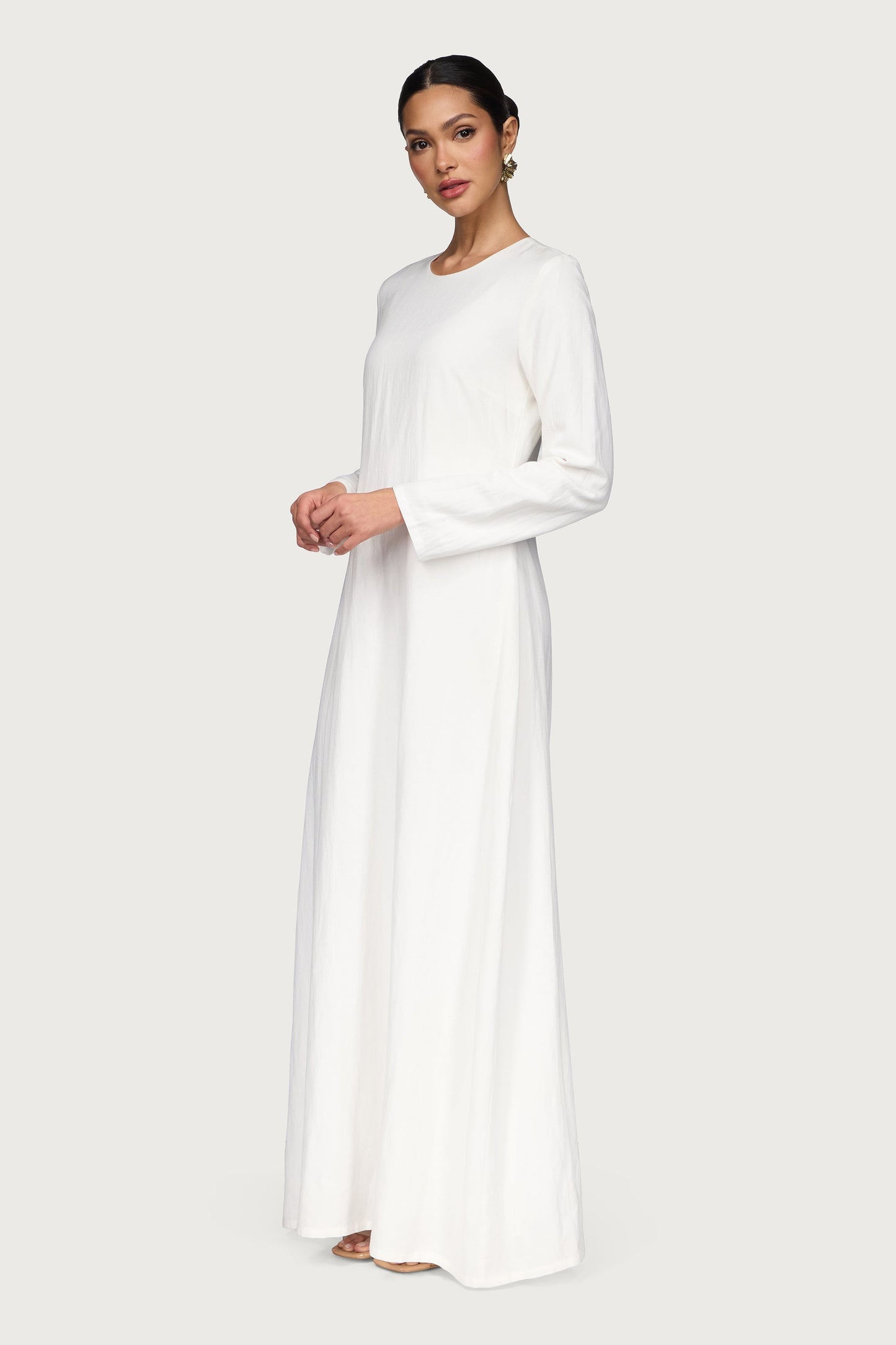 Linen Blend Basic Inner Maxi Dress - White