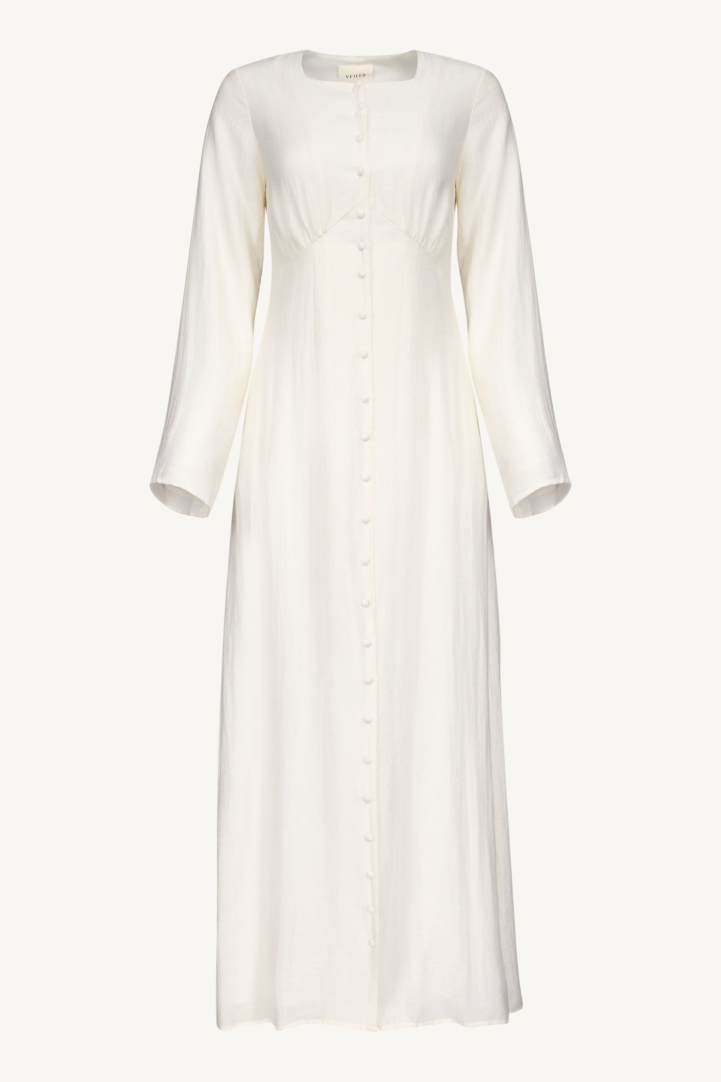 Linen Blend Button Front Maxi Dress - Off White