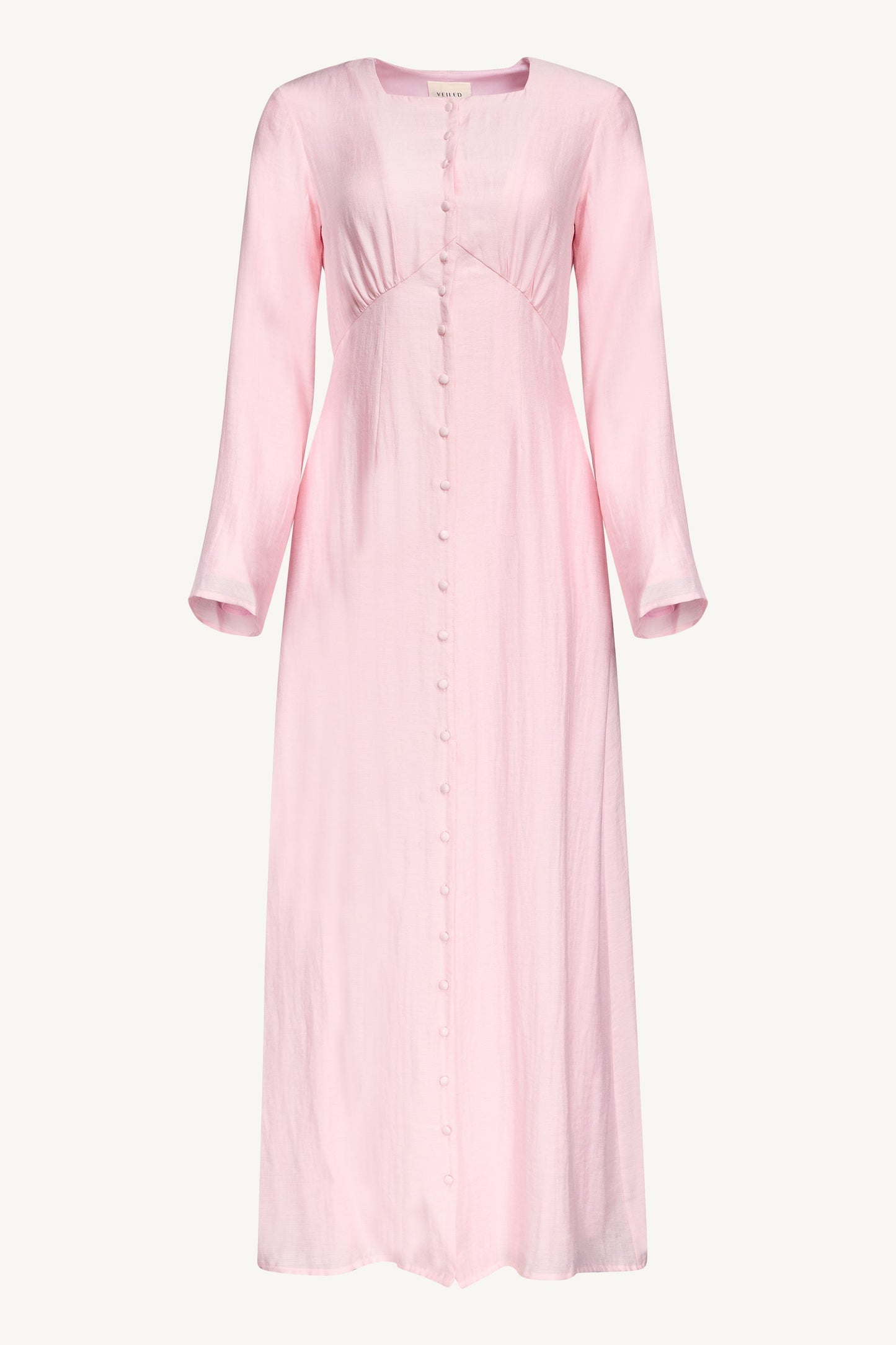 Linen Blend Button Front Maxi Dress - Pastel Pink