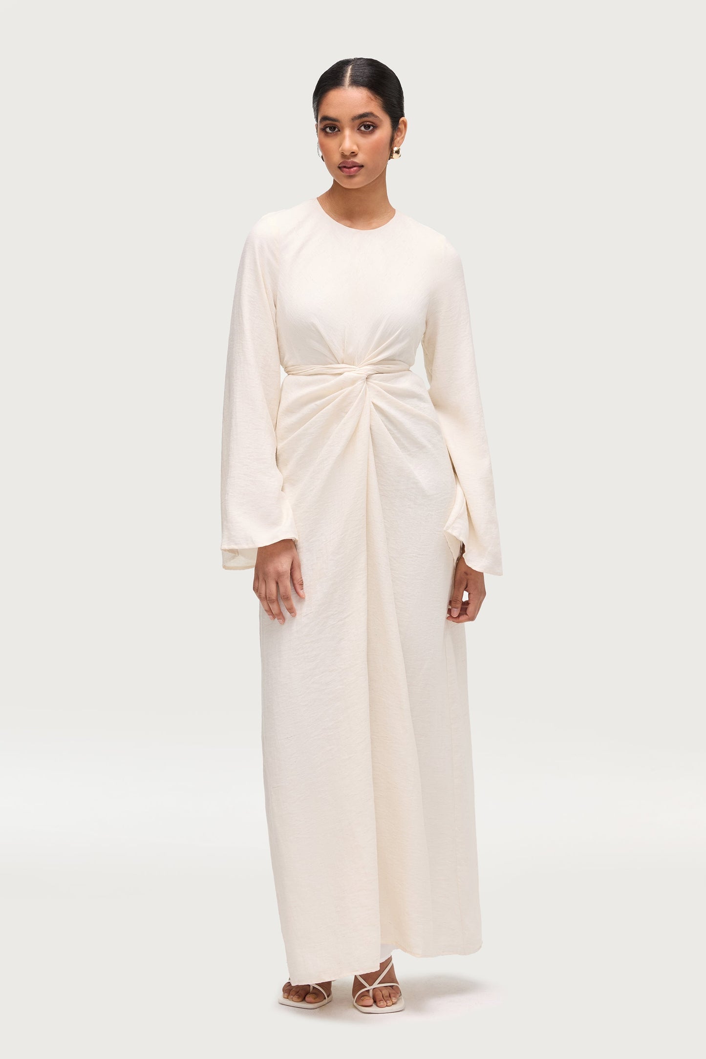 Linen Blend Tie Waist Maxi Dress - Ivory