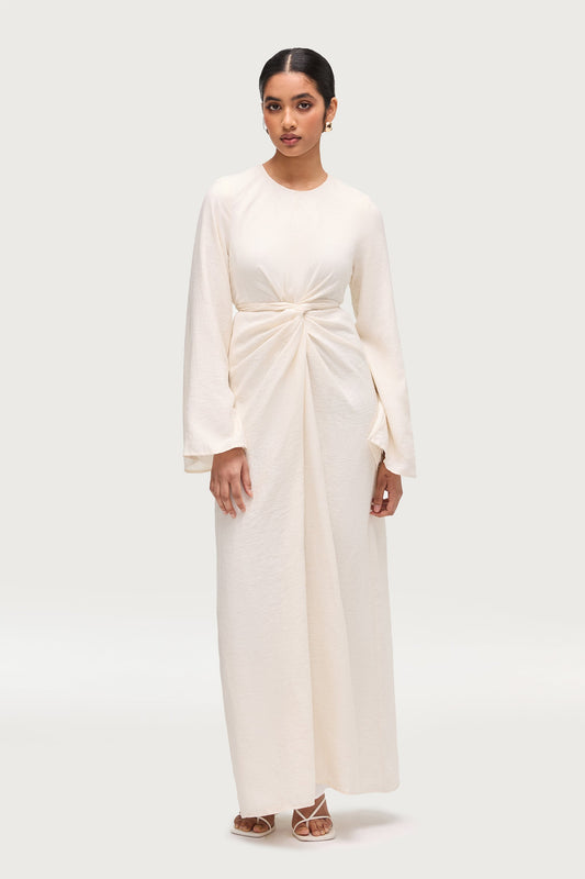 Linen Blend Tie Waist Maxi Dress - Ivory