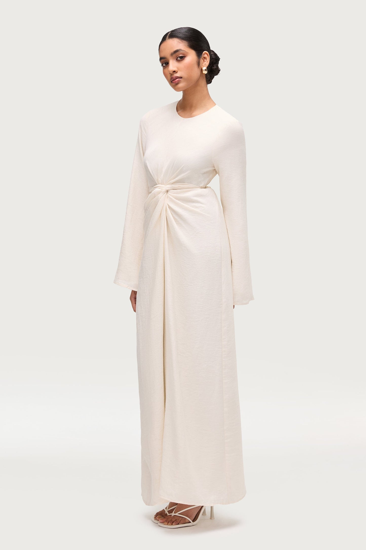 Linen Blend Tie Waist Maxi Dress - Ivory