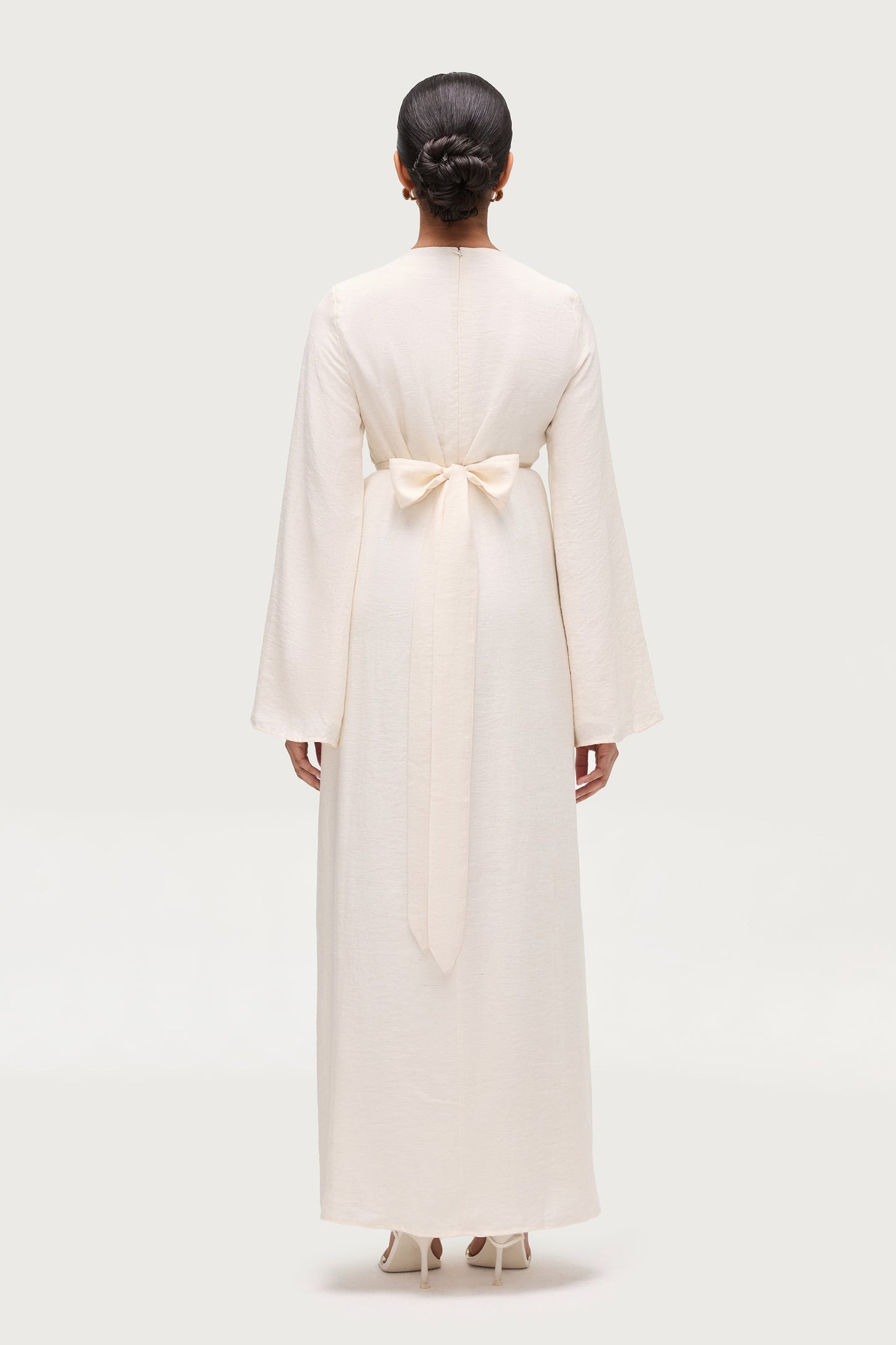 Linen Blend Tie Waist Maxi Dress - Ivory
