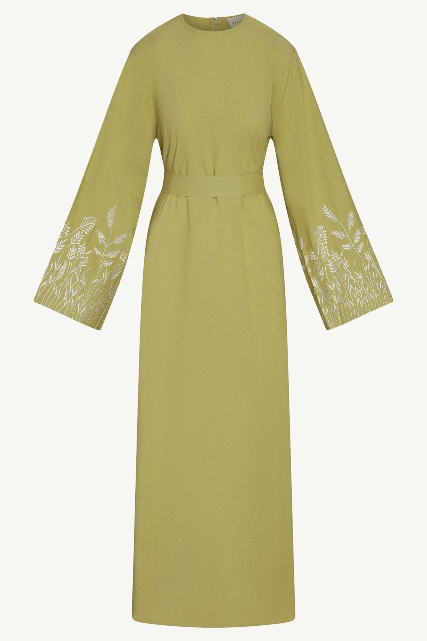 Linen Embroidered Maxi Dress - Citron