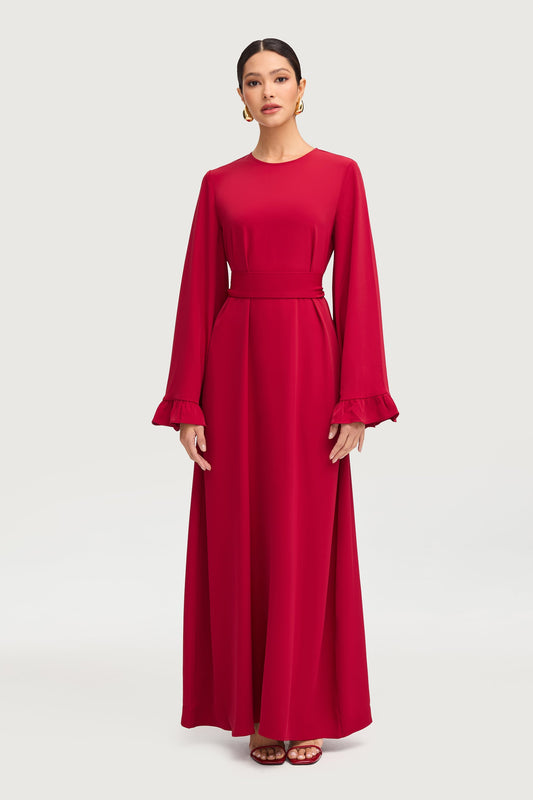 Mariam Ruffle Maxi Dress - Cherry Red