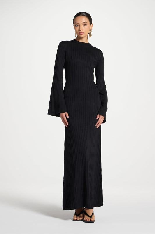 Ribbed Knit Maxi Dress - Black