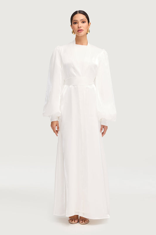Safaa Two Piece Dress & Abaya Set - White