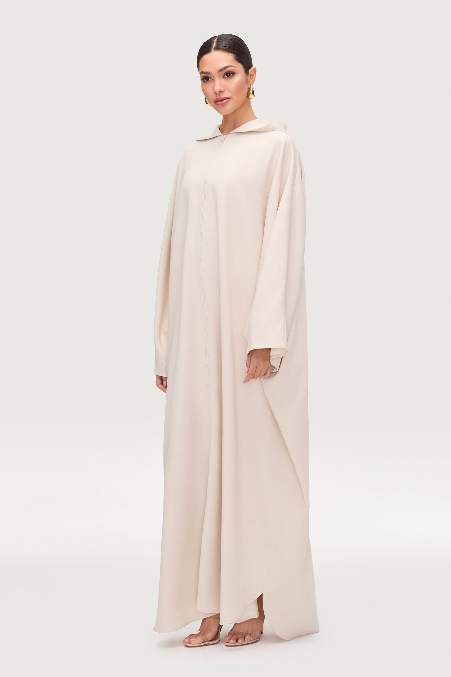 Saria Hooded Zip Front Kaftan Dress - Cloud