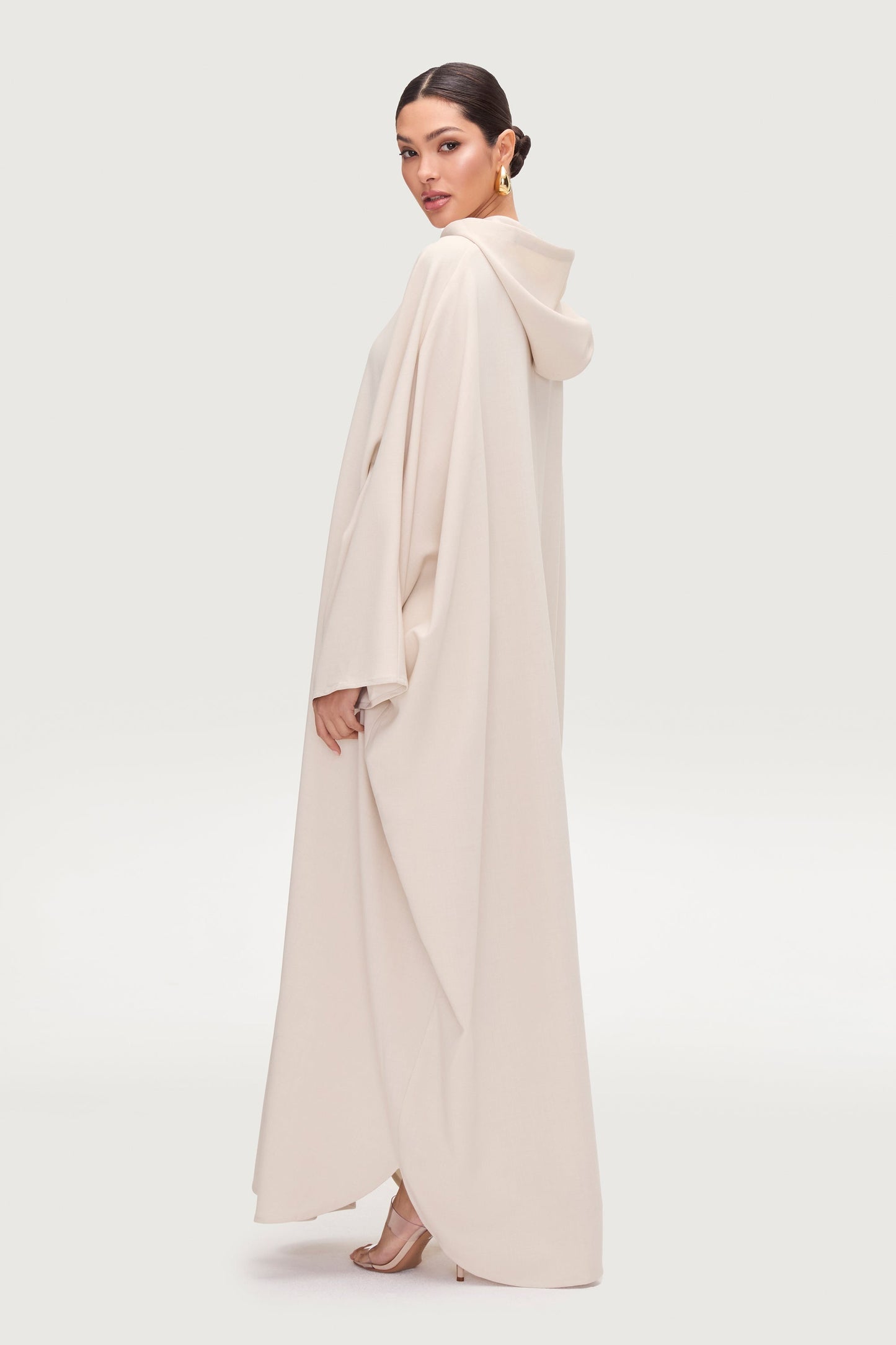 Saria Hooded Zip Front Kaftan Dress - Cloud