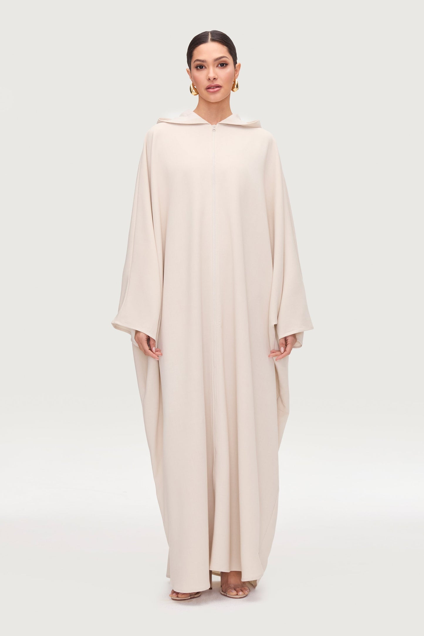 Saria Hooded Zip Front Kaftan Dress - Cloud