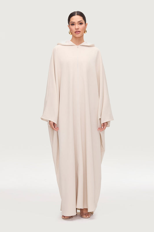 Saria Hooded Zip Front Kaftan Dress - Cloud
