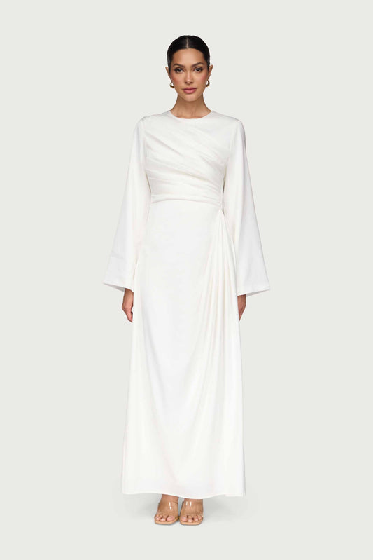 Satin Asymmetric Rouched Maxi Dress