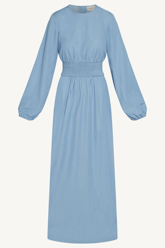 Smocked Waist Dress - Light Denim